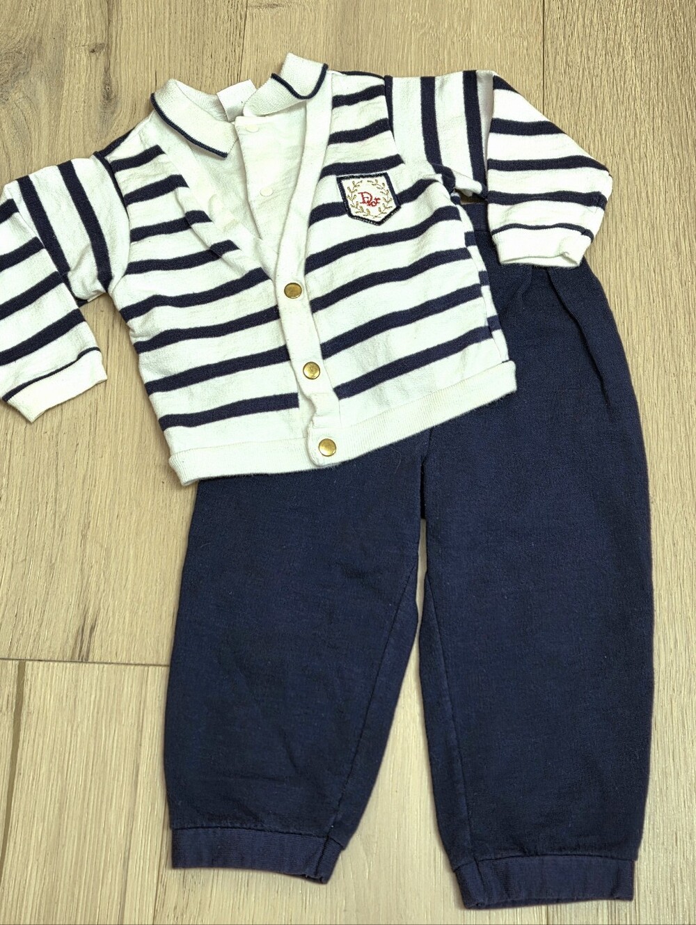 VTG Baby Dior Striped Faux Layered Cardigan Set 18M
